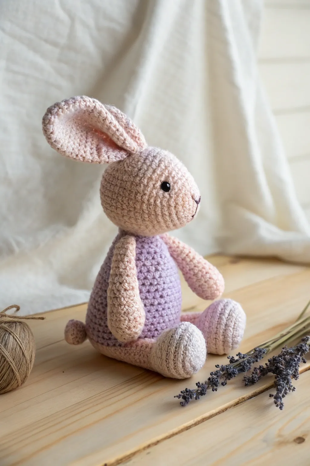 Embrace the charm of this whimsical crochet bunny, perfect for adding a touch of softness and elegance to any space.