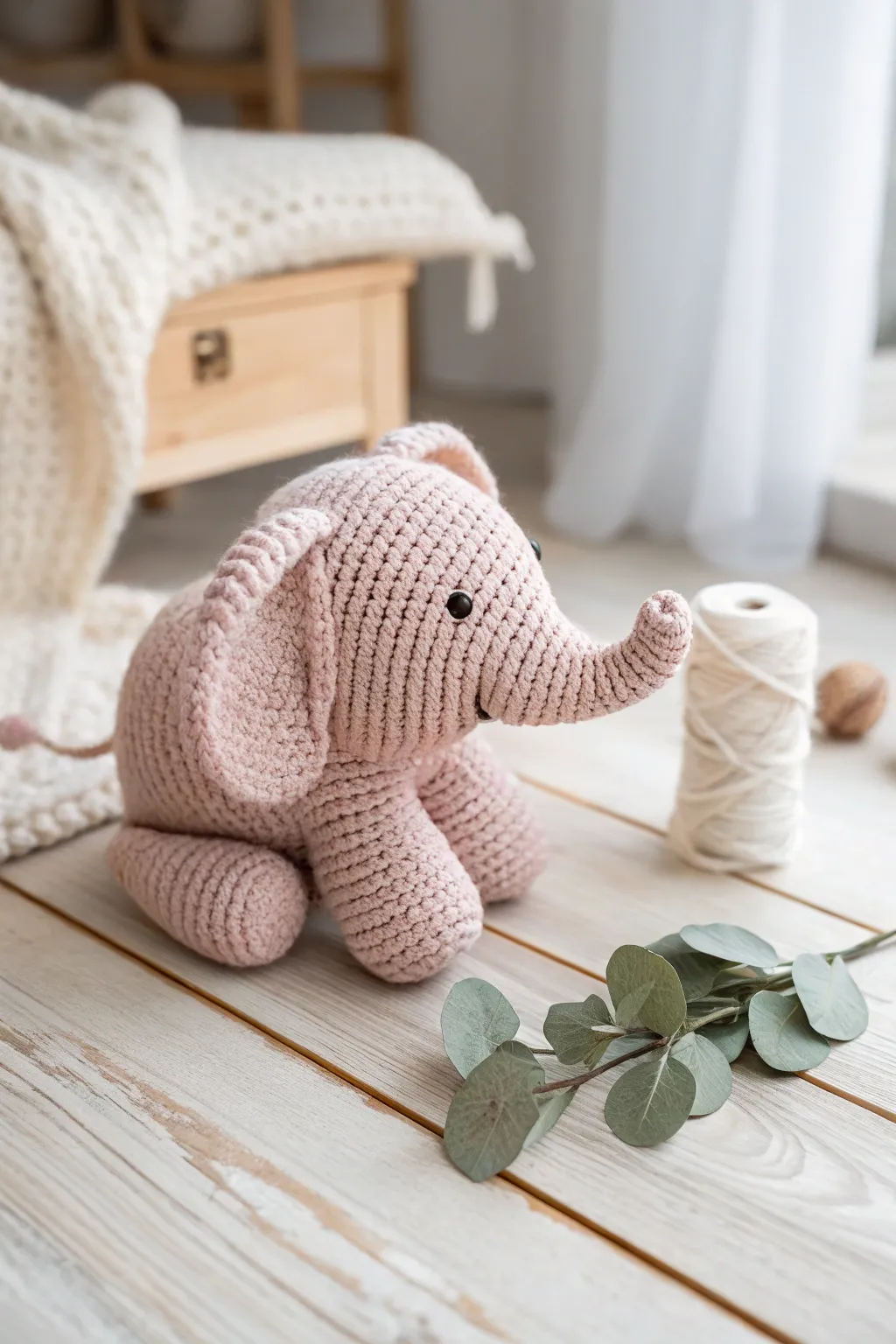 Crafted with love: This charming amigurumi elephant is a perfect blend of whimsy and Scandinavian minimalism.