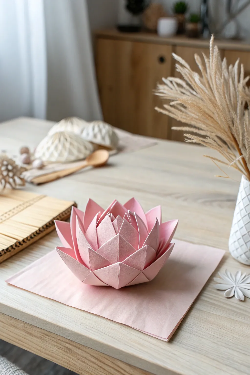 Embrace tranquility with a beautifully crafted origami lotus flower, where simplicity meets elegance.