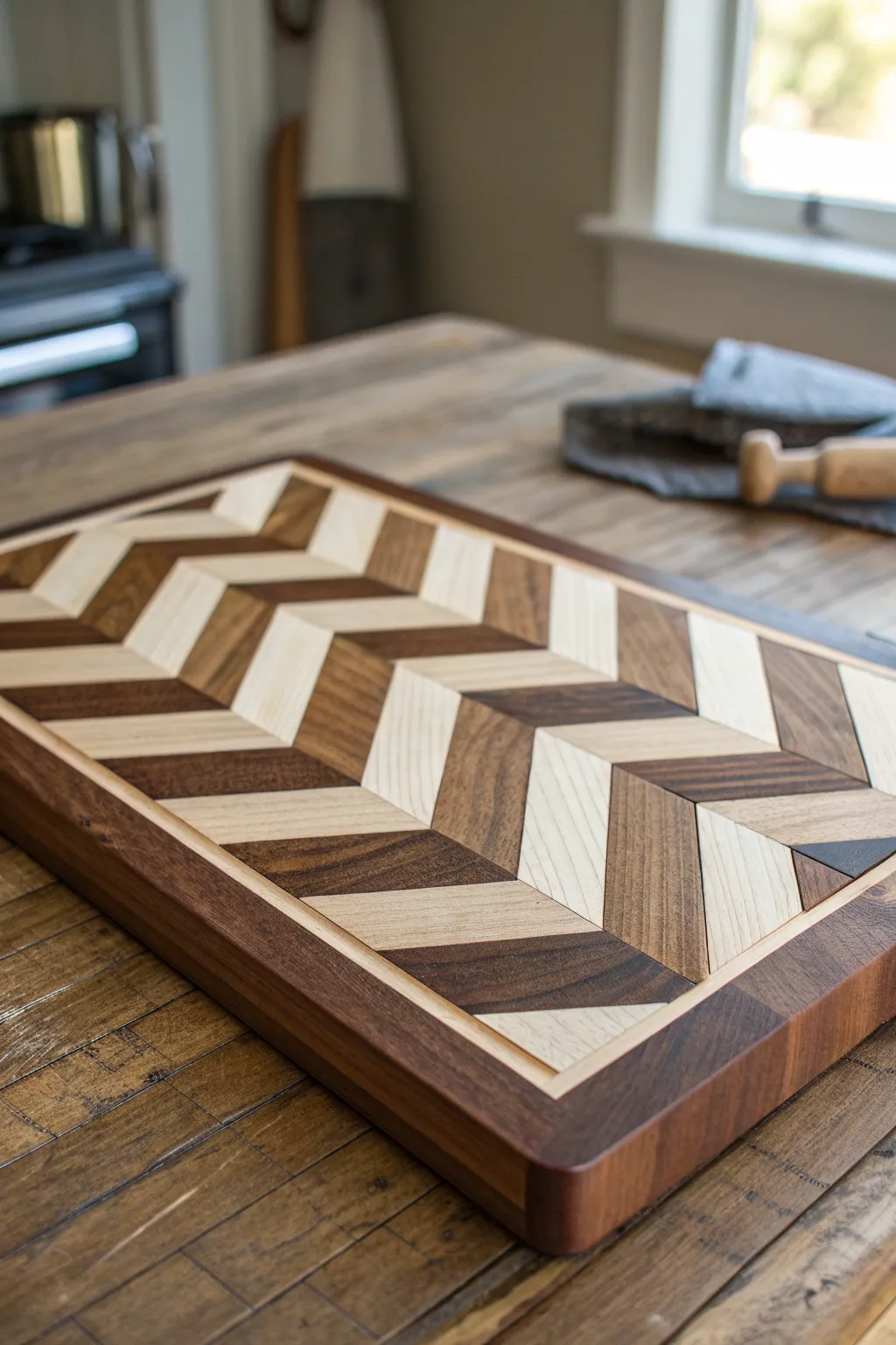 Elevate your kitchen with the modern elegance of chevron-patterned cutting boards.
