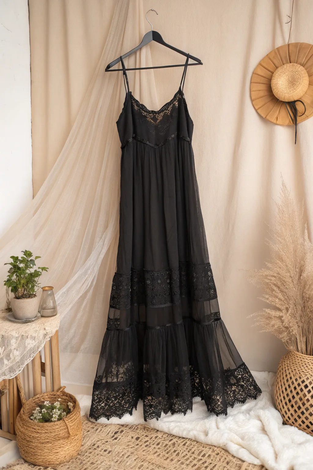 Unveil your inner fairy with this ethereal black dress, where simplicity meets enchantment.