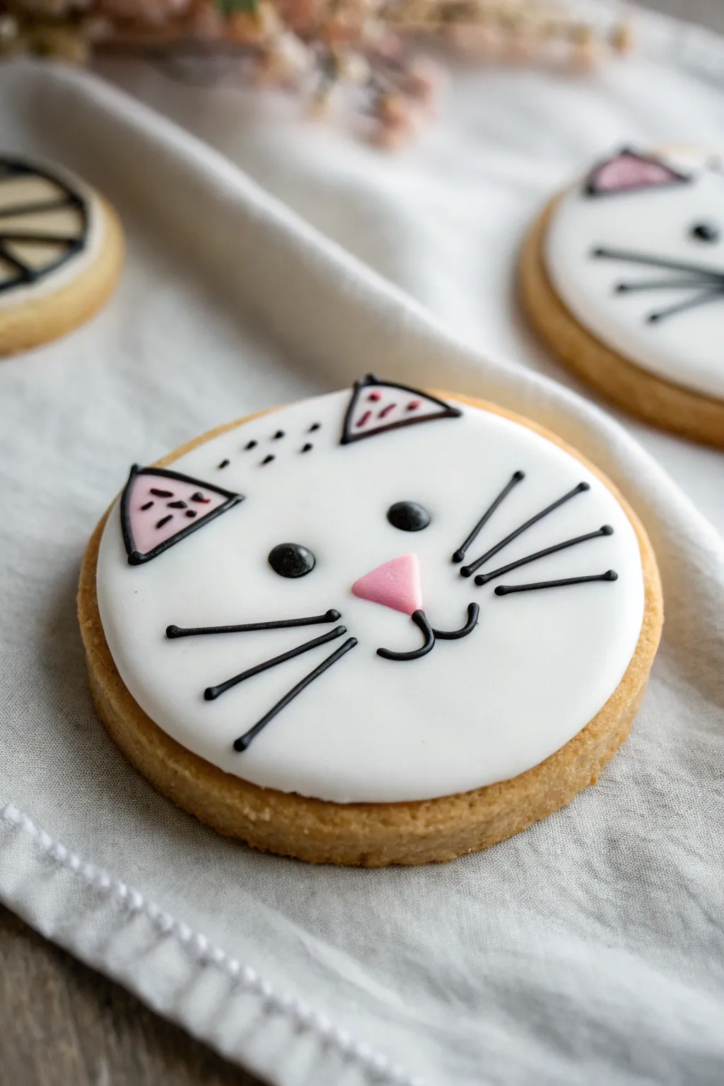 Elevate your baking with these charming classic cat face cookies, where minimalism meets sweet craftsmanship.
