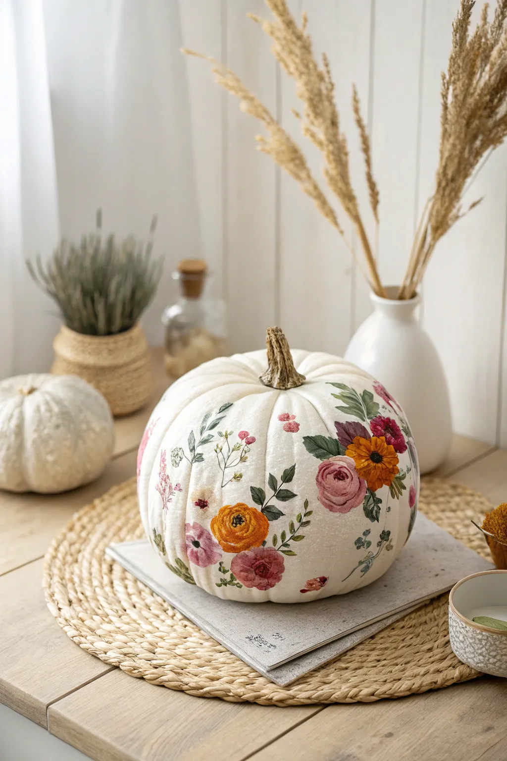 Embrace autumn's charm with a floral fantasy pumpkin centerpiece.