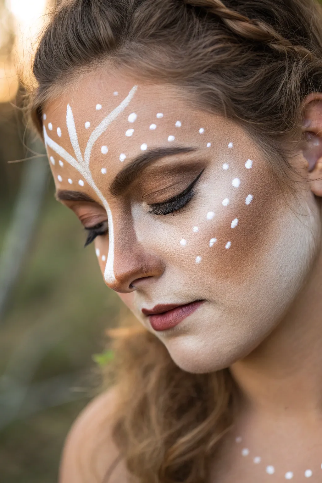 Embrace the timeless elegance of a deer with this minimalist face paint design, perfect for those who love simplicity and natural beauty.