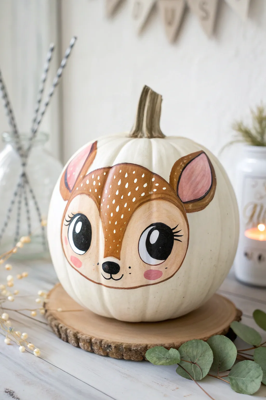 Capture woodland whimsy with this adorable deer face pumpkin design!