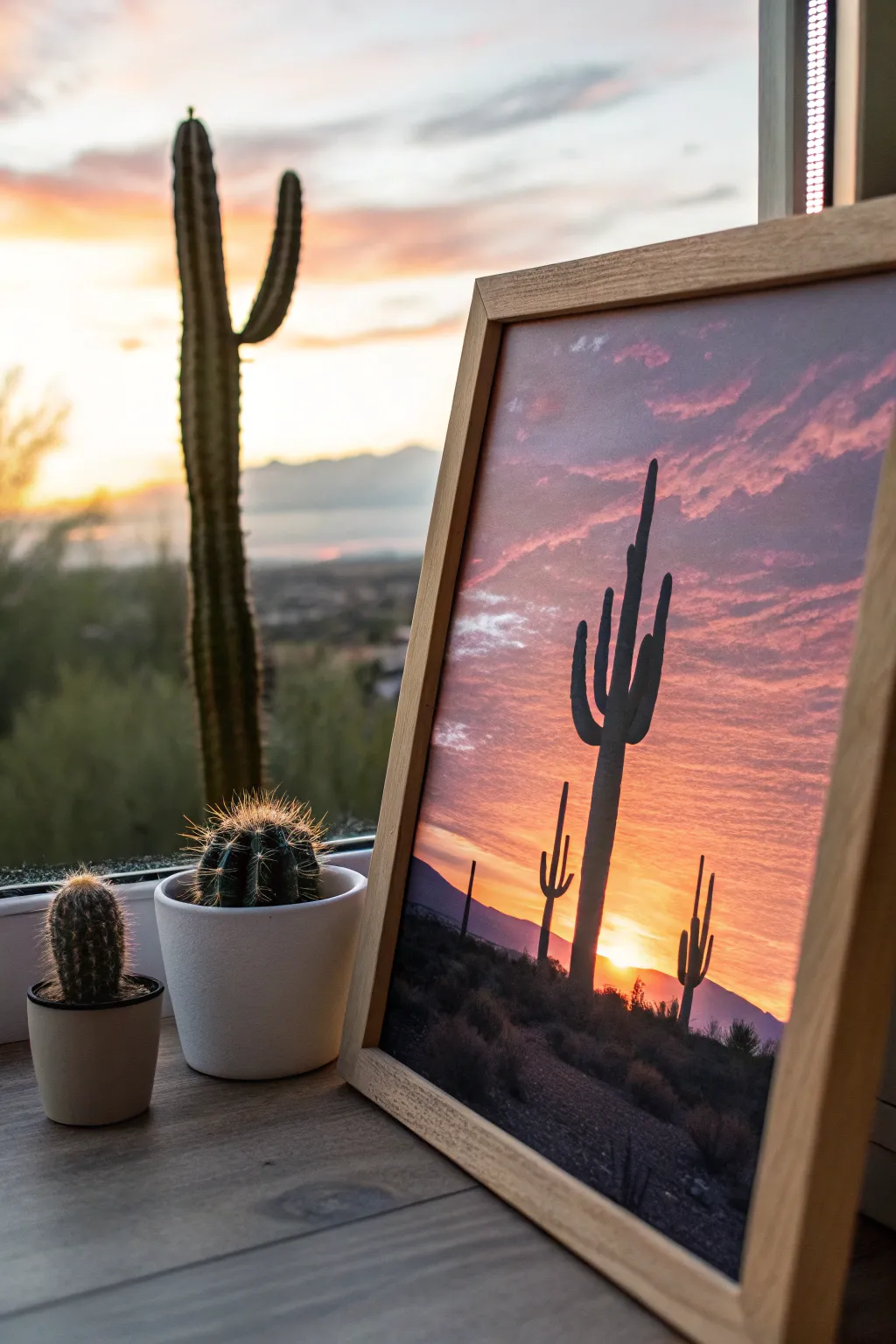 Embrace the beauty of simplicity with this stunning cactus silhouette painting, perfect for adding a touch of desert charm to your minimalist decor.