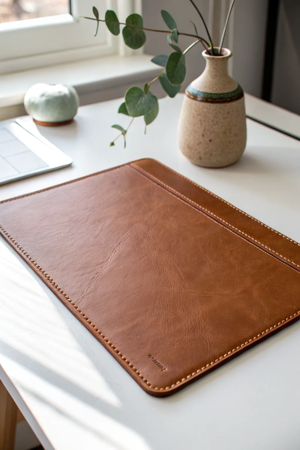 Elevate your workspace with the timeless luxury of a leather desk pad. #LeatherElegance #MinimalistBoho