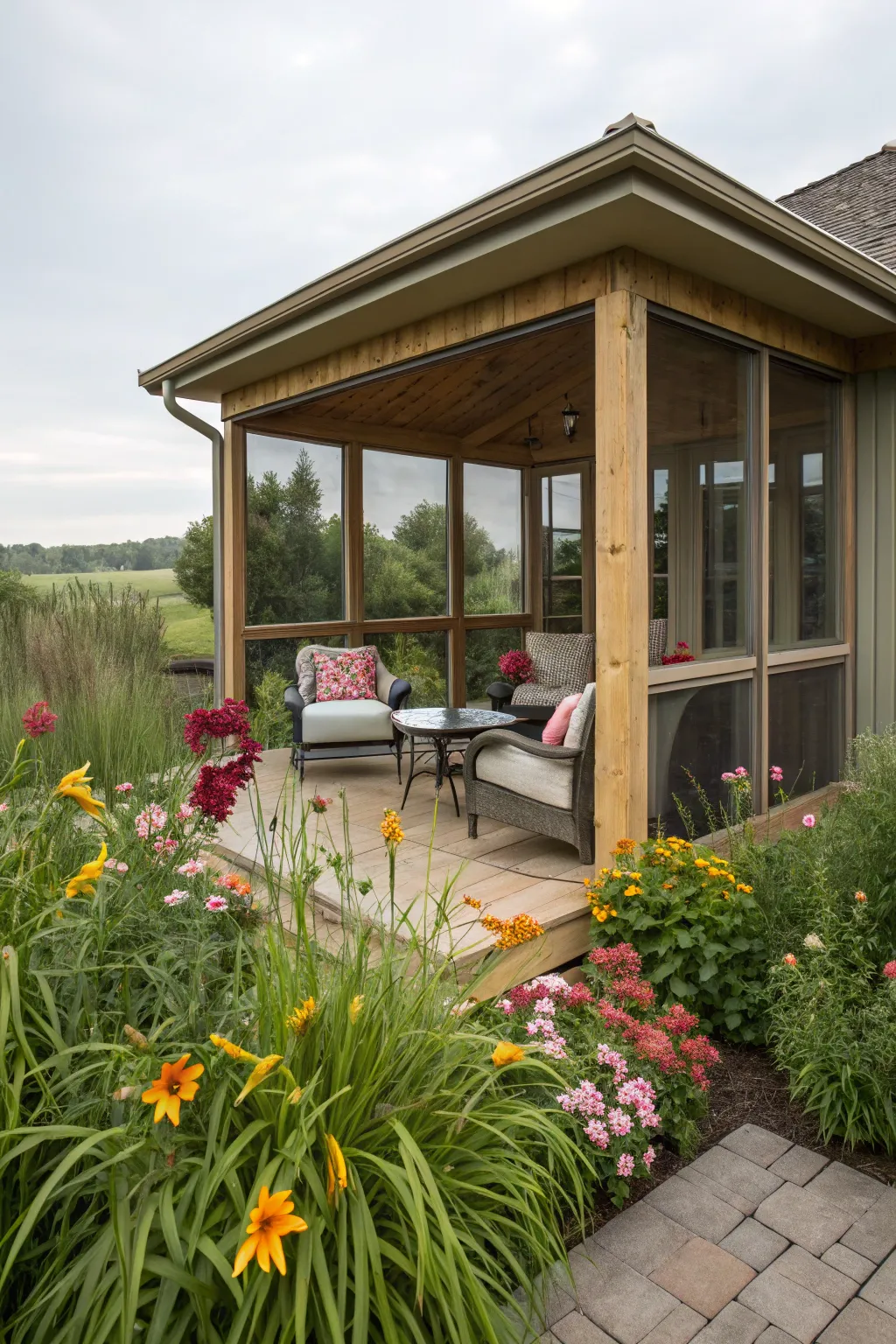 A secluded garden hideaway screen porch.