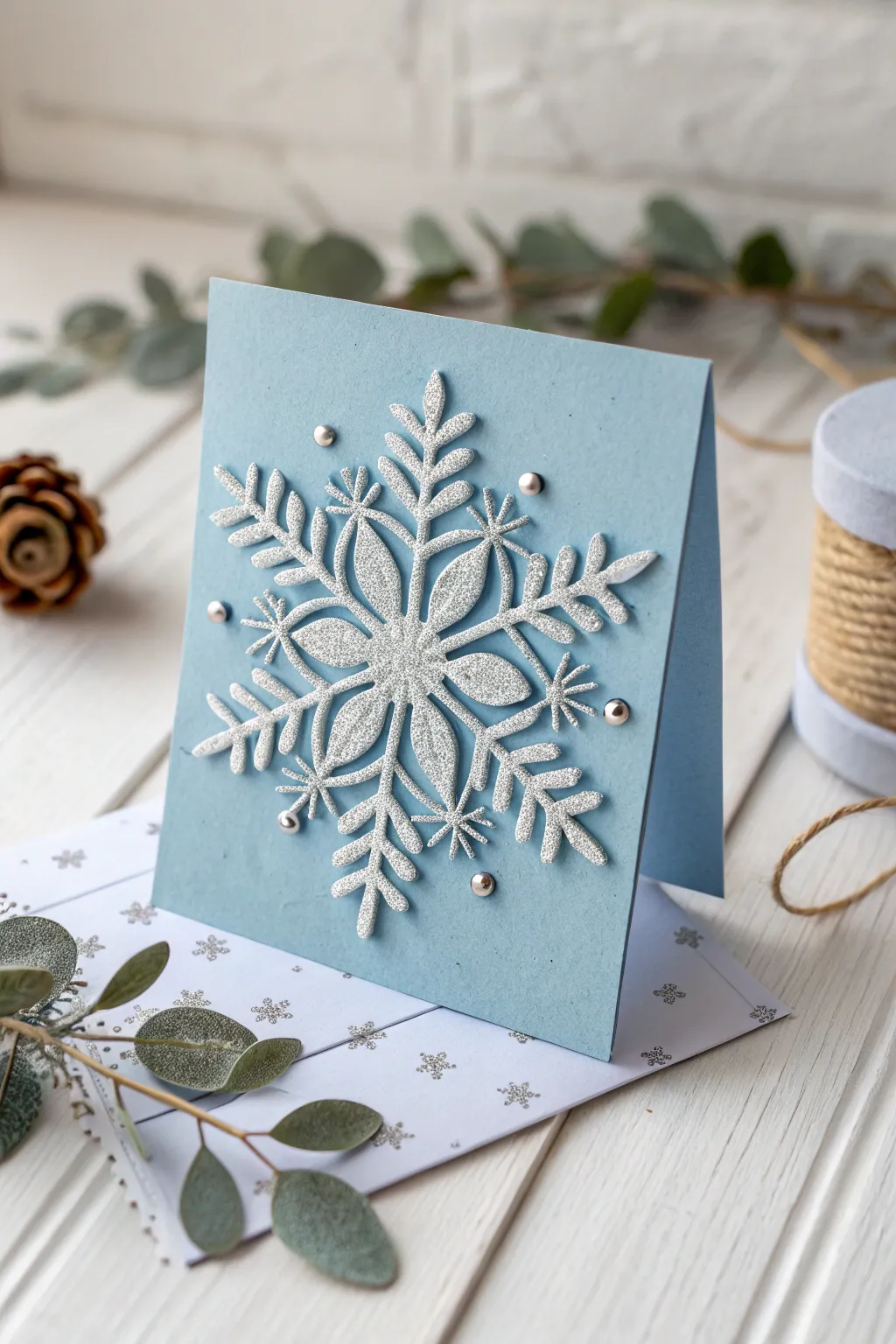 Embrace the magic of winter with this stunning die-cut snowflake card, a perfect blend of simplicity and intricate design.