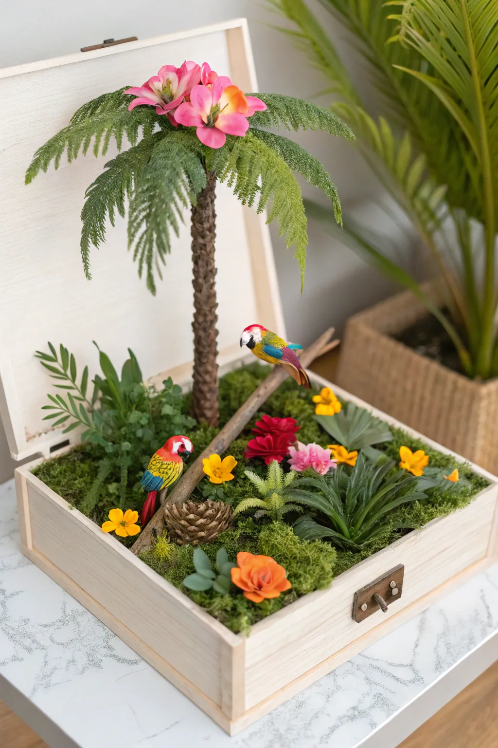 Escape to your own tropical paradise with this stunning diorama box, where craftsmanship meets natural beauty.