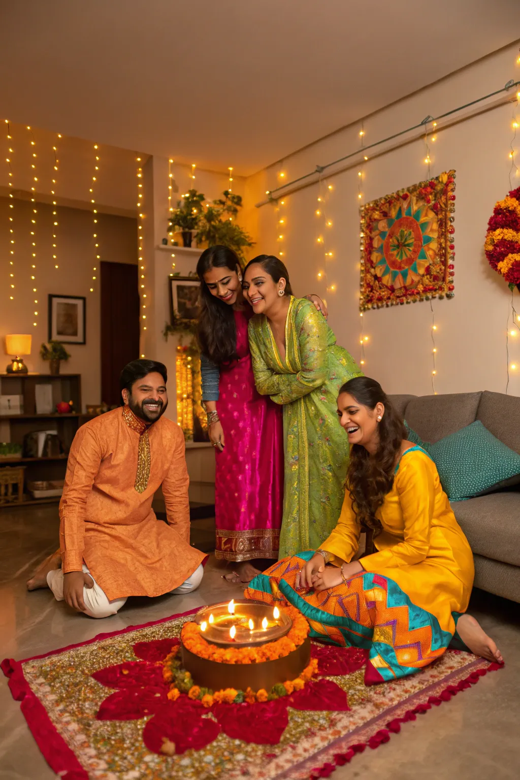 Celebrate in style with vibrant traditional attire that lights up the room.