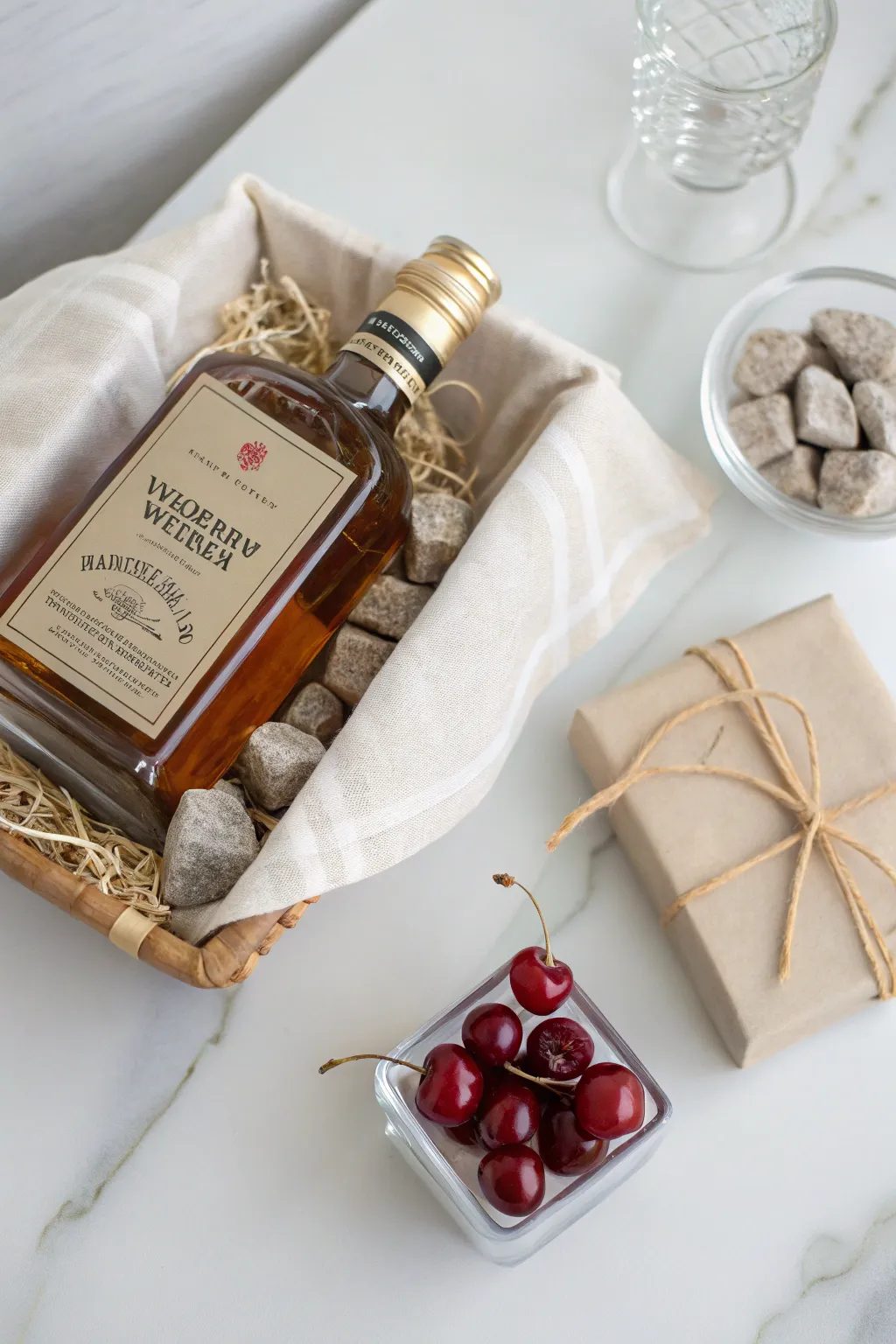 Craft the perfect Whiskey Lover's Dream basket with elegance and simplicity.