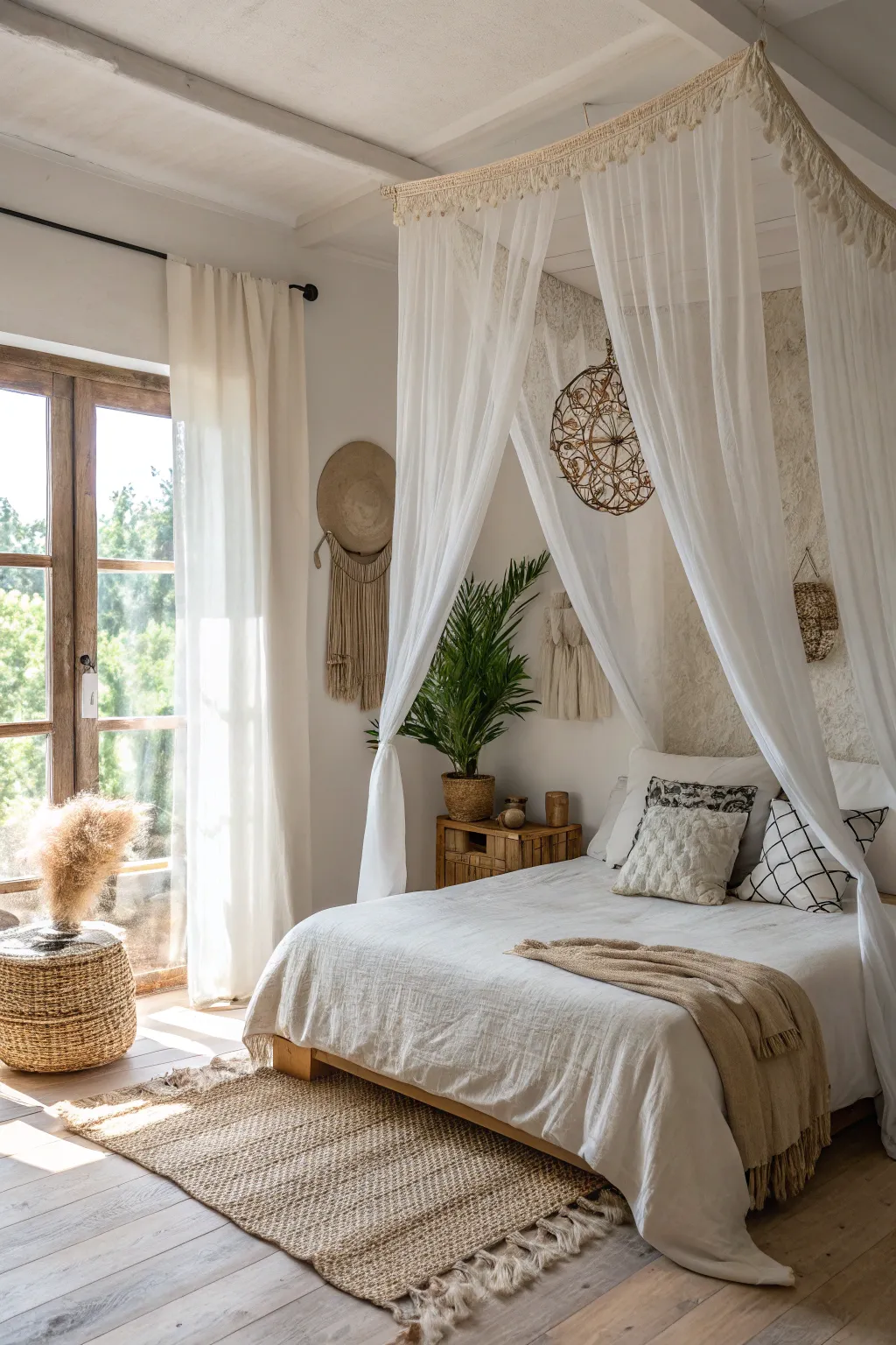 Create your dreamy escape with a simple fabric canopy - where elegance meets simplicity.