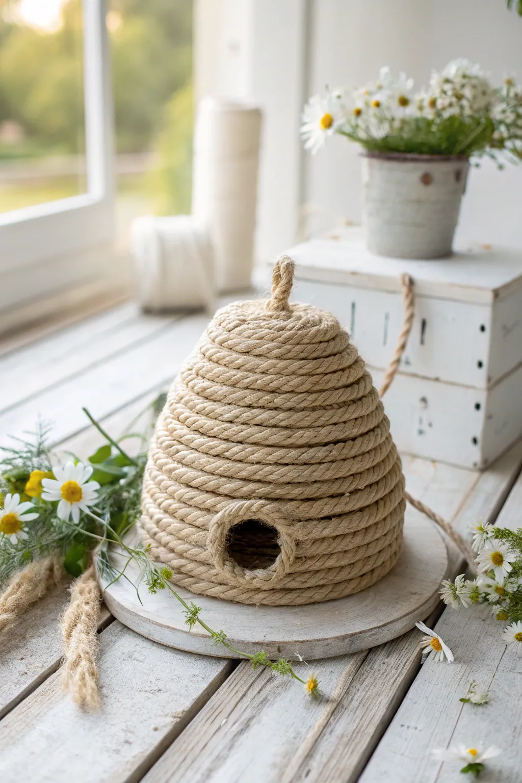 Transform your space into a rustic haven with this charming rope beehive craft. 🌿✨ #DIYDecor #ScandiBoho