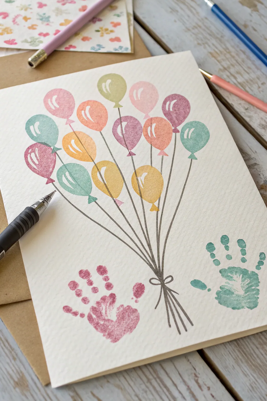 Crafting memories: Transform your toddler's handprints into a charming balloon bouquet card!