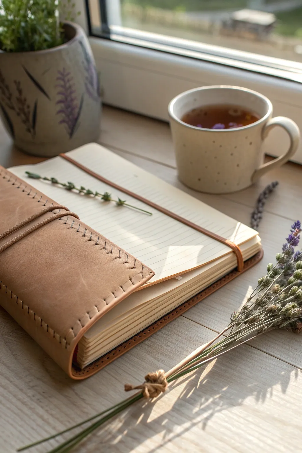 Craft your thoughts in a hand-stitched journal, where simplicity meets elegance.