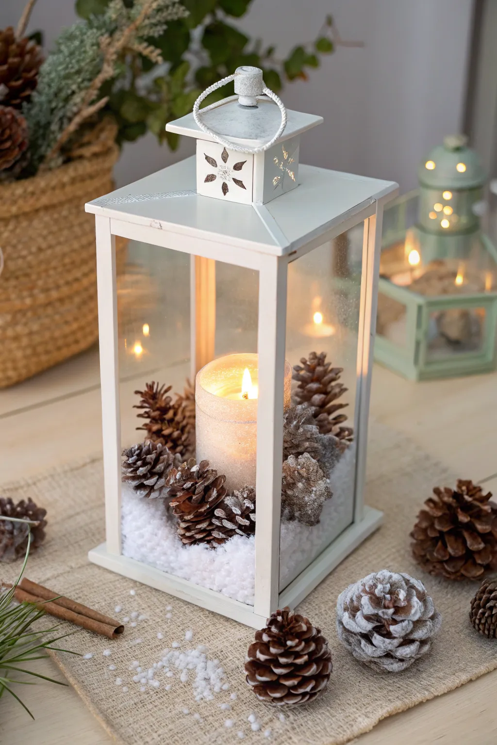 Illuminate your holidays with the frosted elegance of handcrafted pinecone lanterns. ✨ #ScandiBohoChristmas