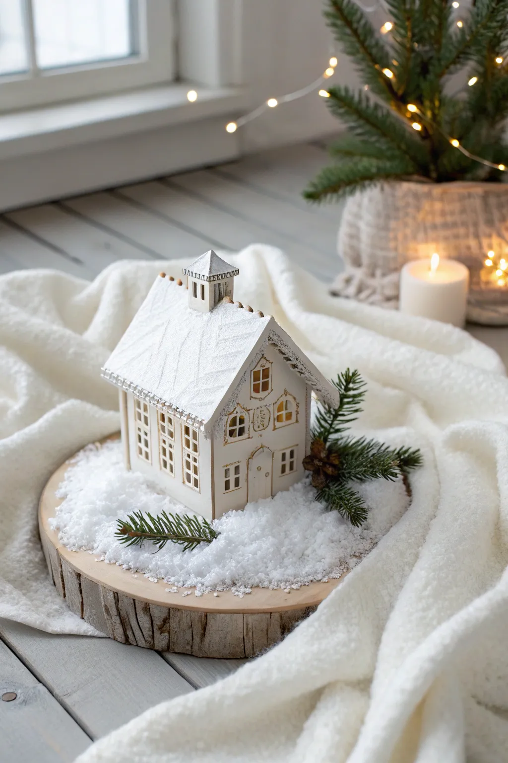 Create a serene winter wonderland with a simple, snowy fabric base for your DIY Christmas village.