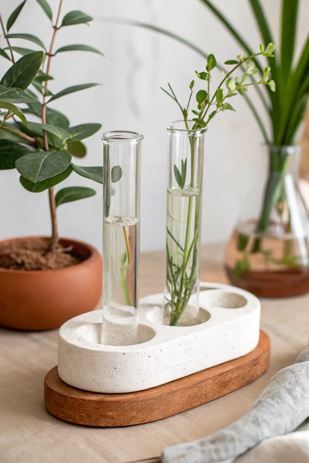 Elevate your plant propagation with this chic clay and glass test tube combo, where simplicity meets elegance.