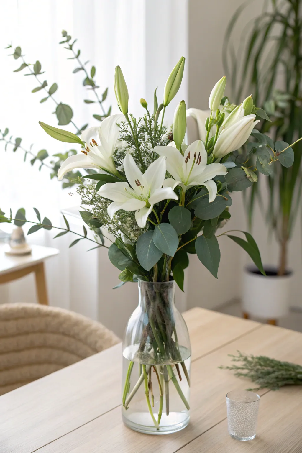 Elevate your space with the simplicity and elegance of fresh blooms in a clear glass vase.