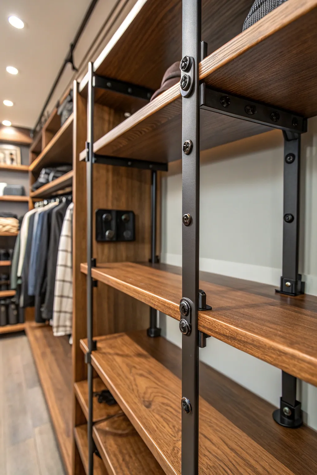 Elevate your closet with customizable modular shelving—where craftsmanship meets versatility.