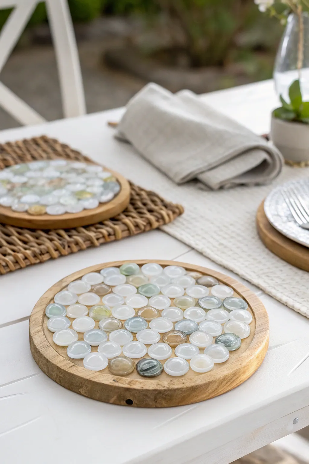 Elevate your dining experience with these chic and handcrafted flat glass marble trivets.