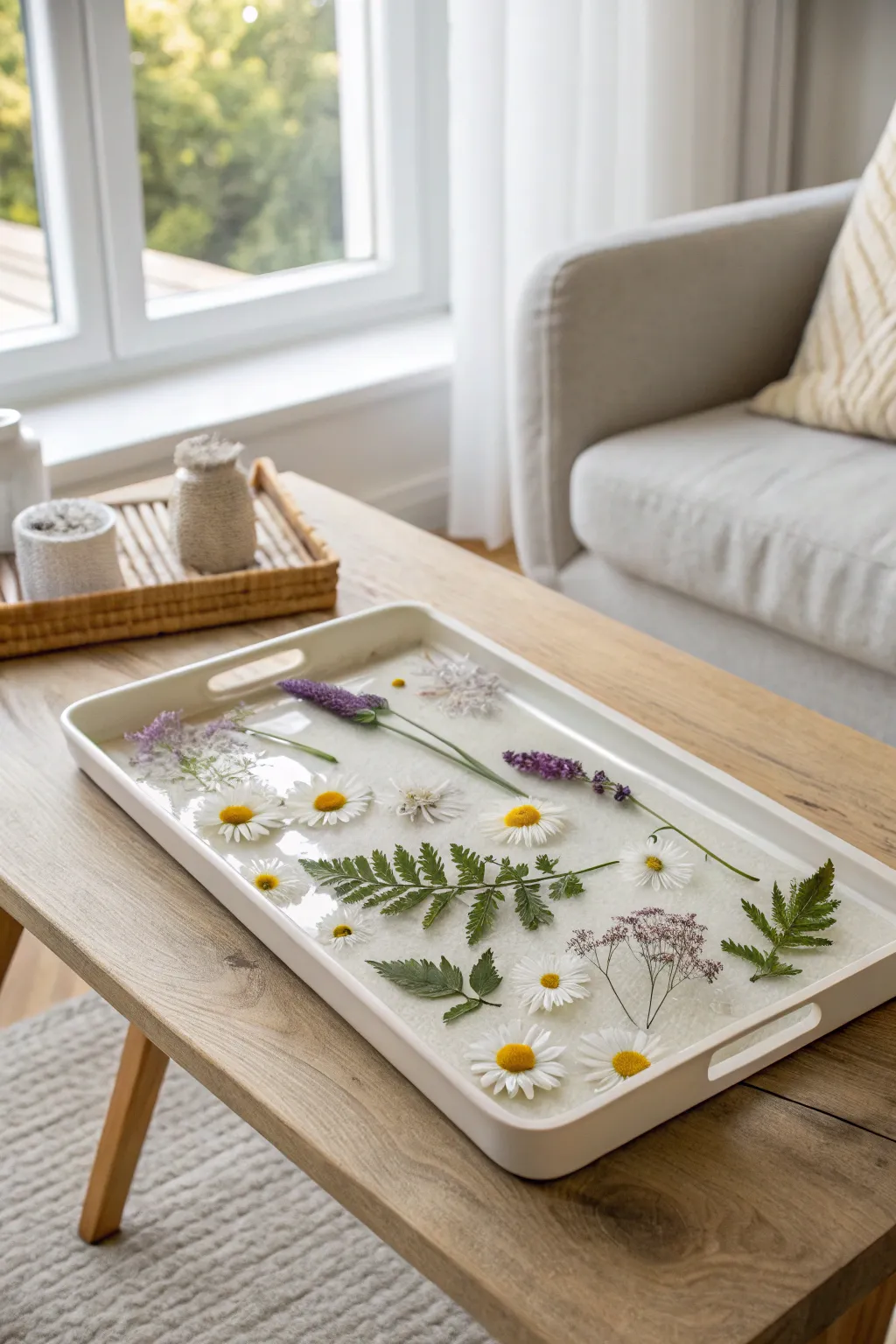 Capture the essence of nature with a stunning pressed flower resin tray—simple elegance for your home decor.