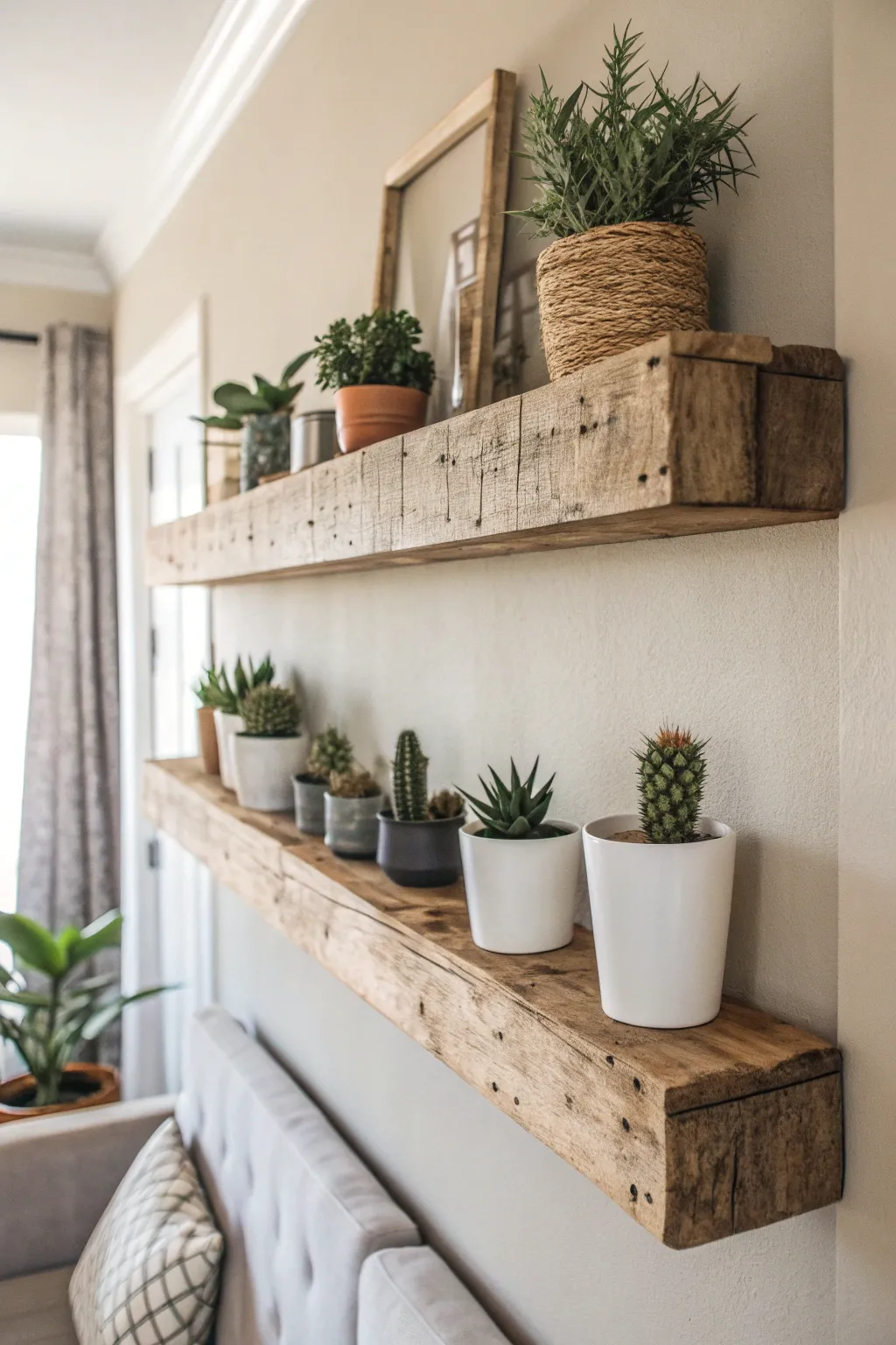 Elevate your space with personalized floating shelves that blend rustic charm with boho elegance.
