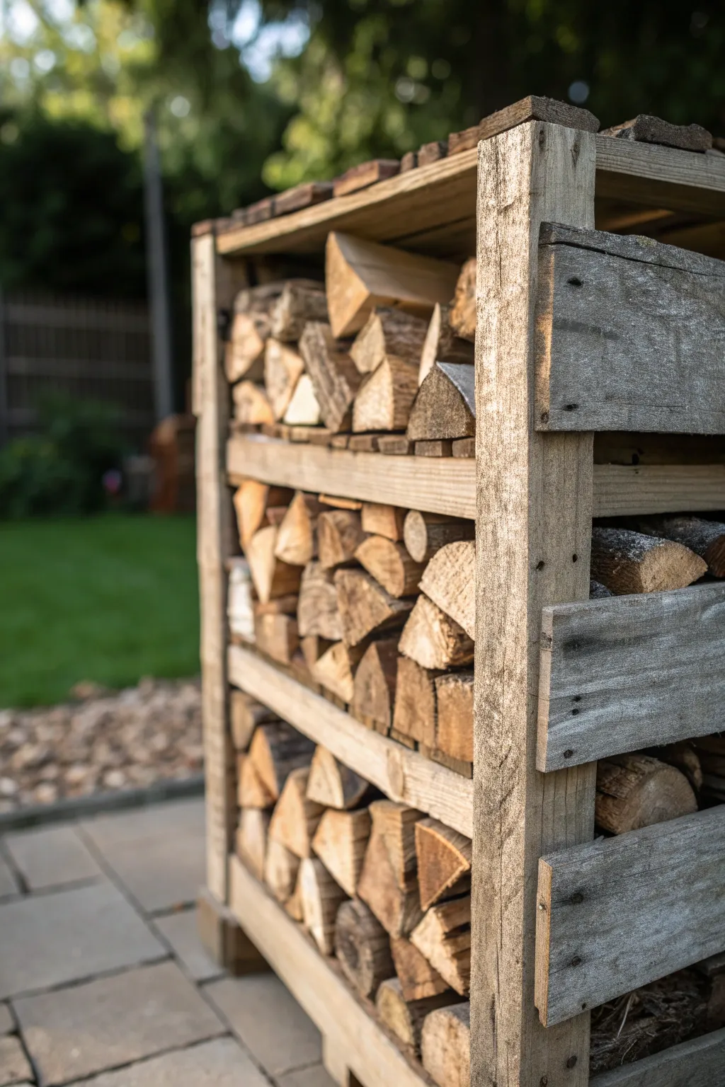 Upcycle with style: Transform old pallets into a charming rustic firewood rack.