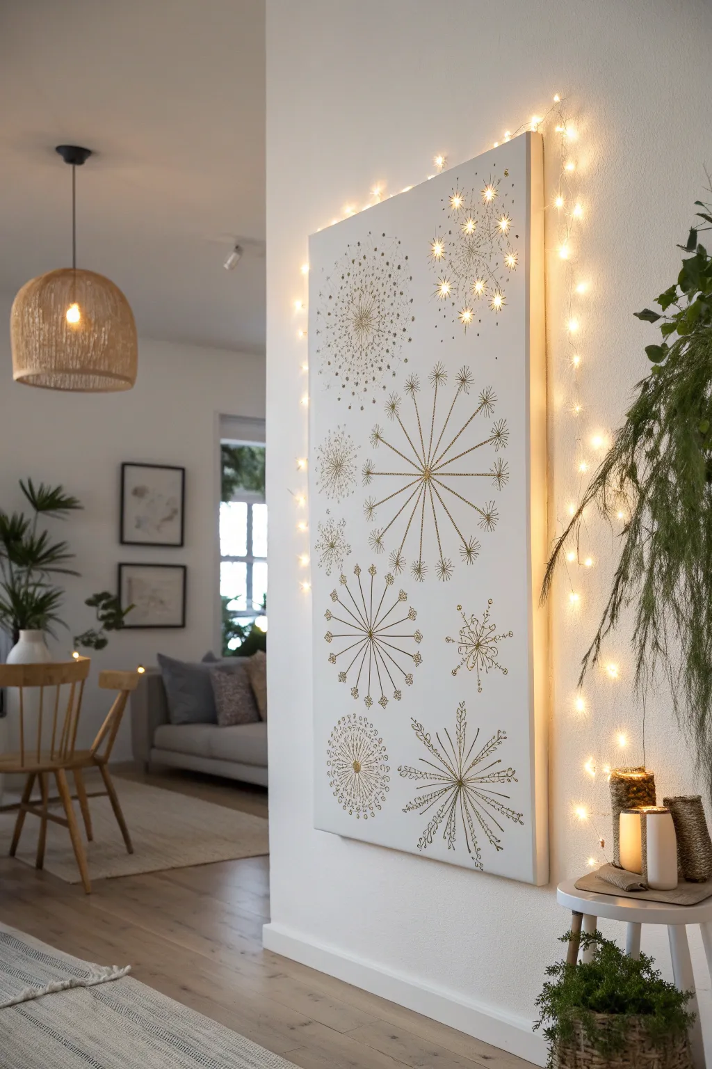 Illuminate your space with DIY glittering firework art, where Scandinavian simplicity meets boho sparkle.