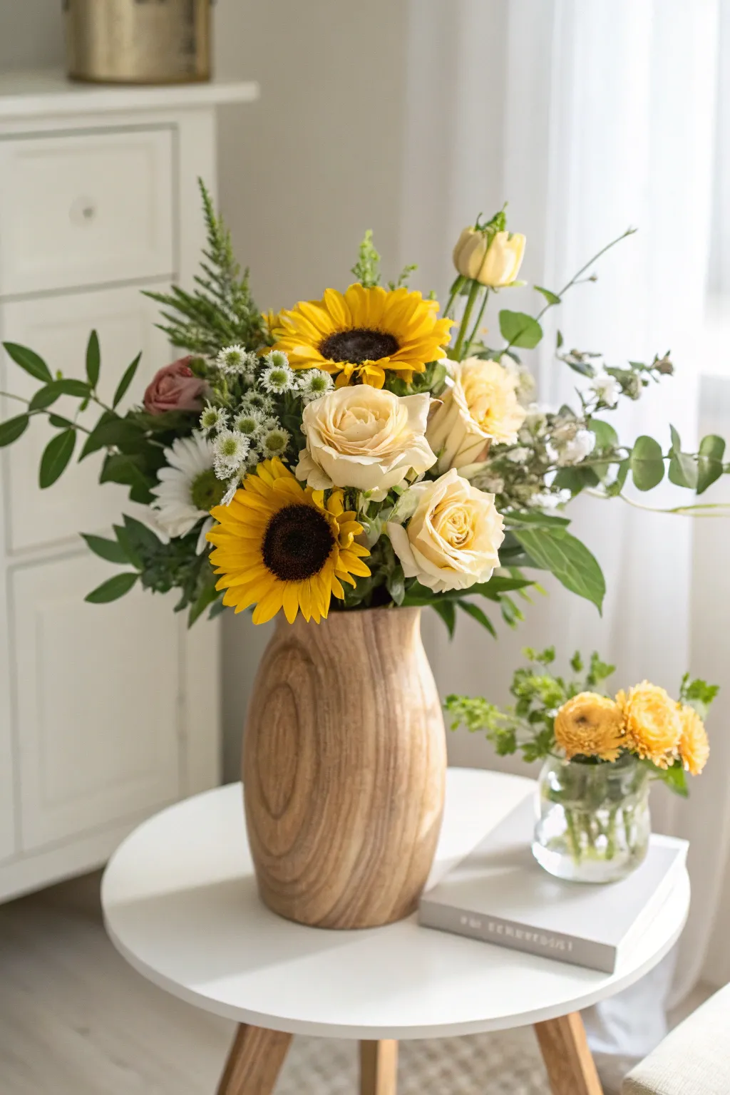 Create your own floral masterpiece with a mix of sunflowers and roses, where Scandinavian simplicity meets Boho charm.
