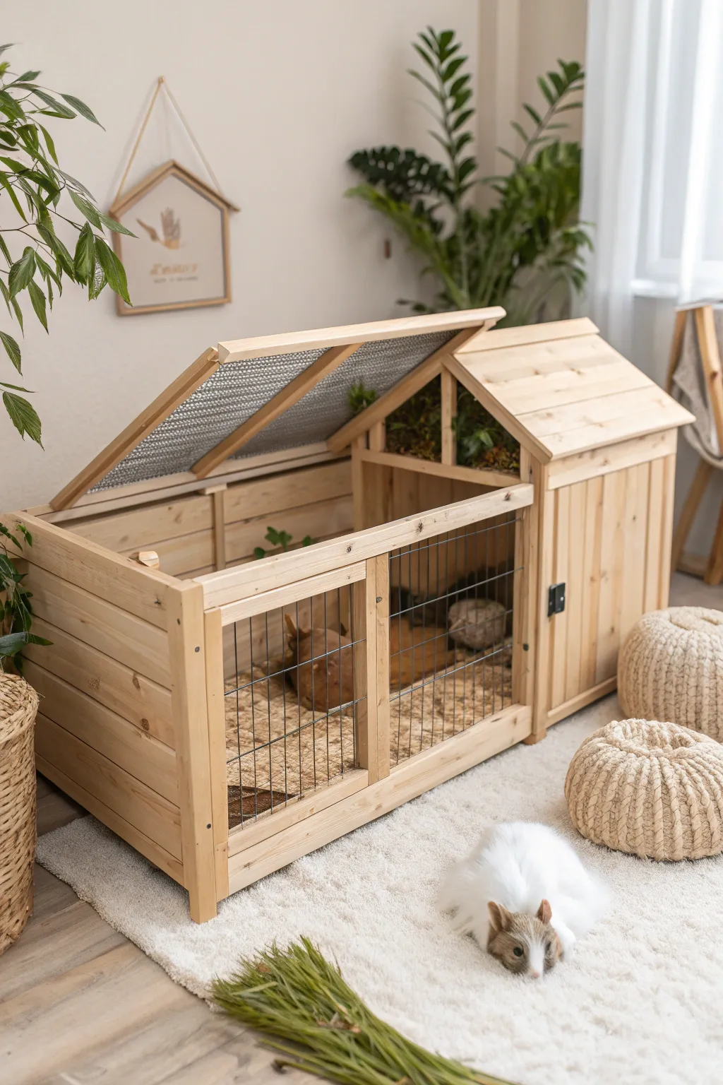 Transform your space with a beautifully minimalist guinea pig haven, blending Scandinavian elegance with Boho charm.