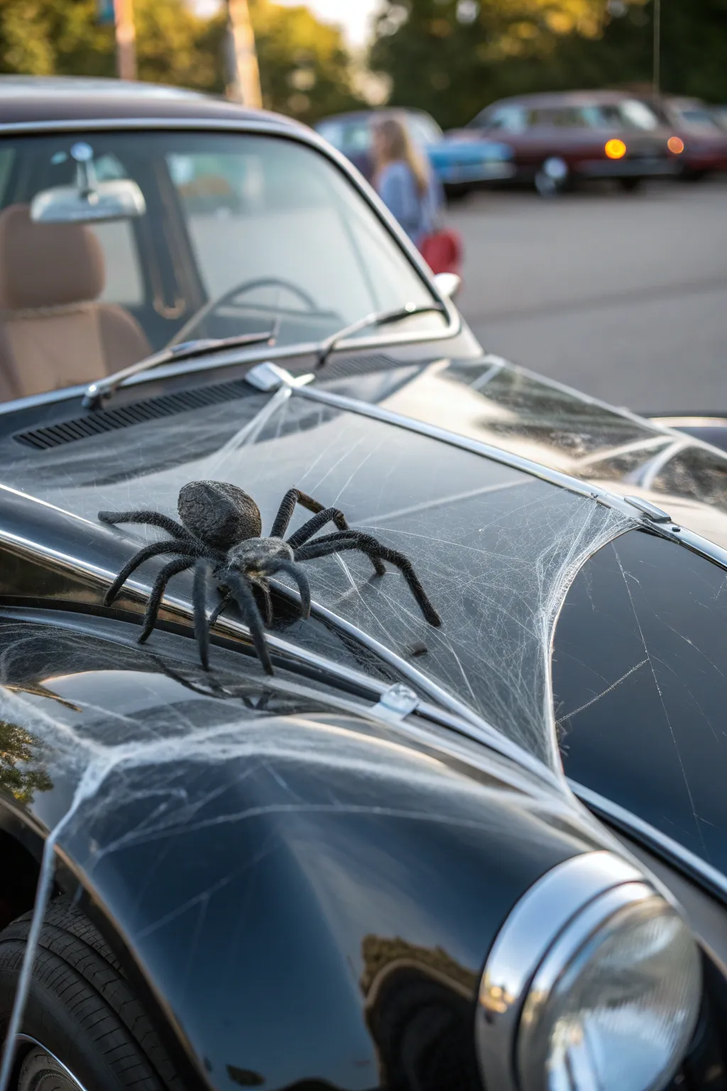 Transform your ride into a Halloween head-turner with eerie cobwebs and a creepy crawler.