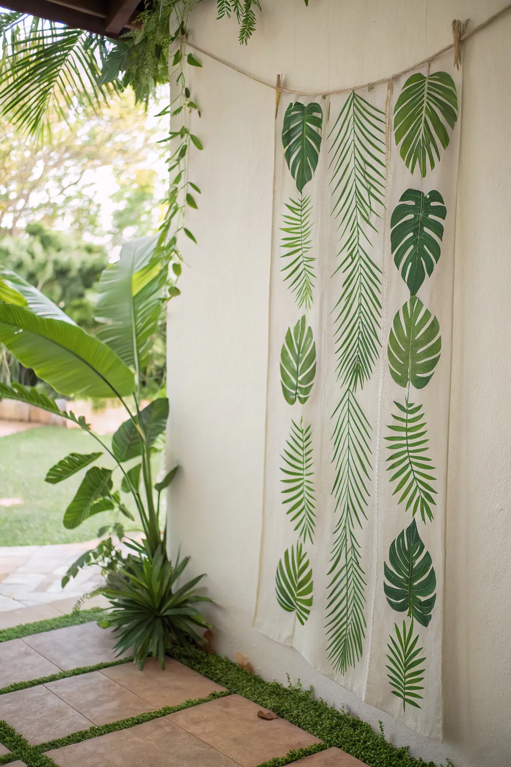 Bring the tropics home with a lush, green leaf curtain—perfect for a Hawaiian-inspired escape!