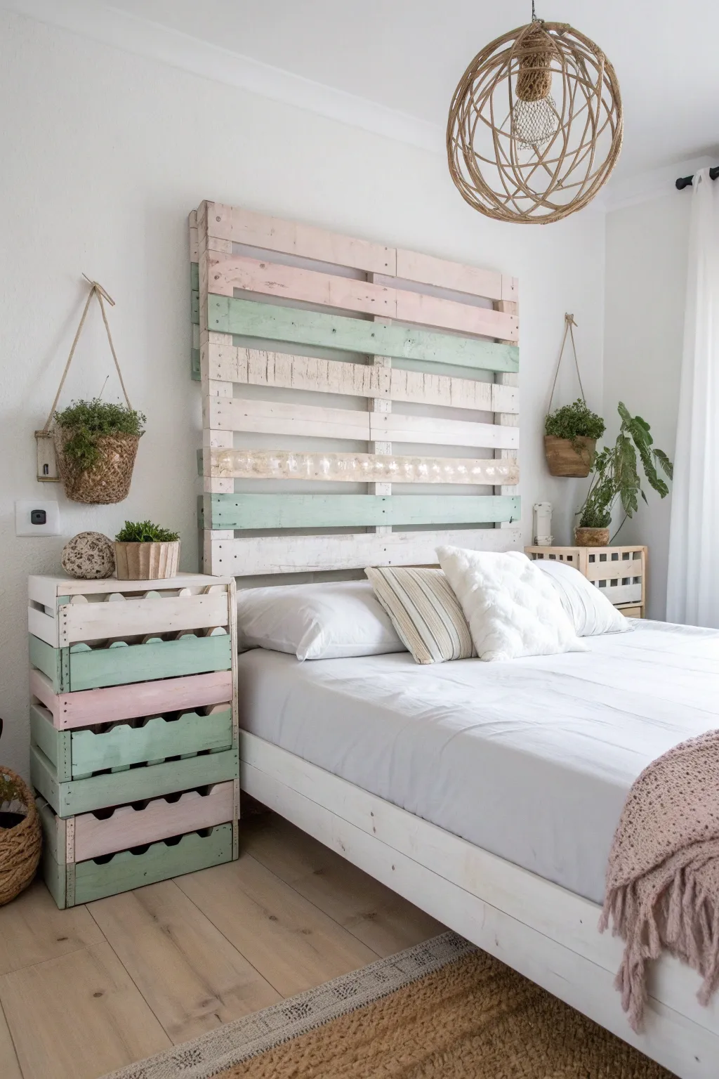 Embrace the beauty of simplicity with a charming DIY rustic headboard made from vintage crates—perfect for adding storage and style to your bedroom.
