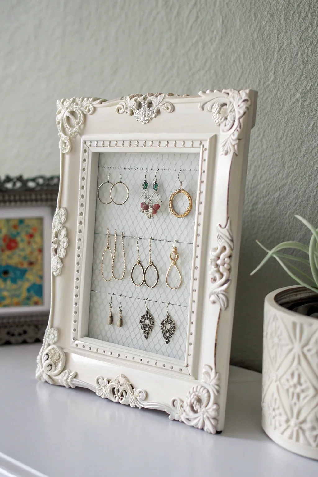Transform vintage charm into functional art with a DIY picture frame earring holder.