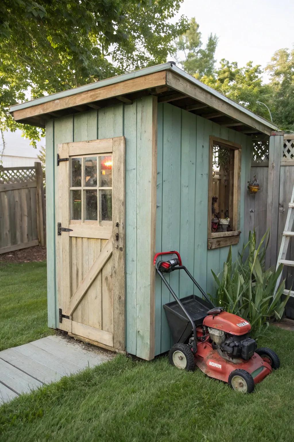 Craft Your Perfect Lawn Mower Haven with a Rustic Corner Shed.