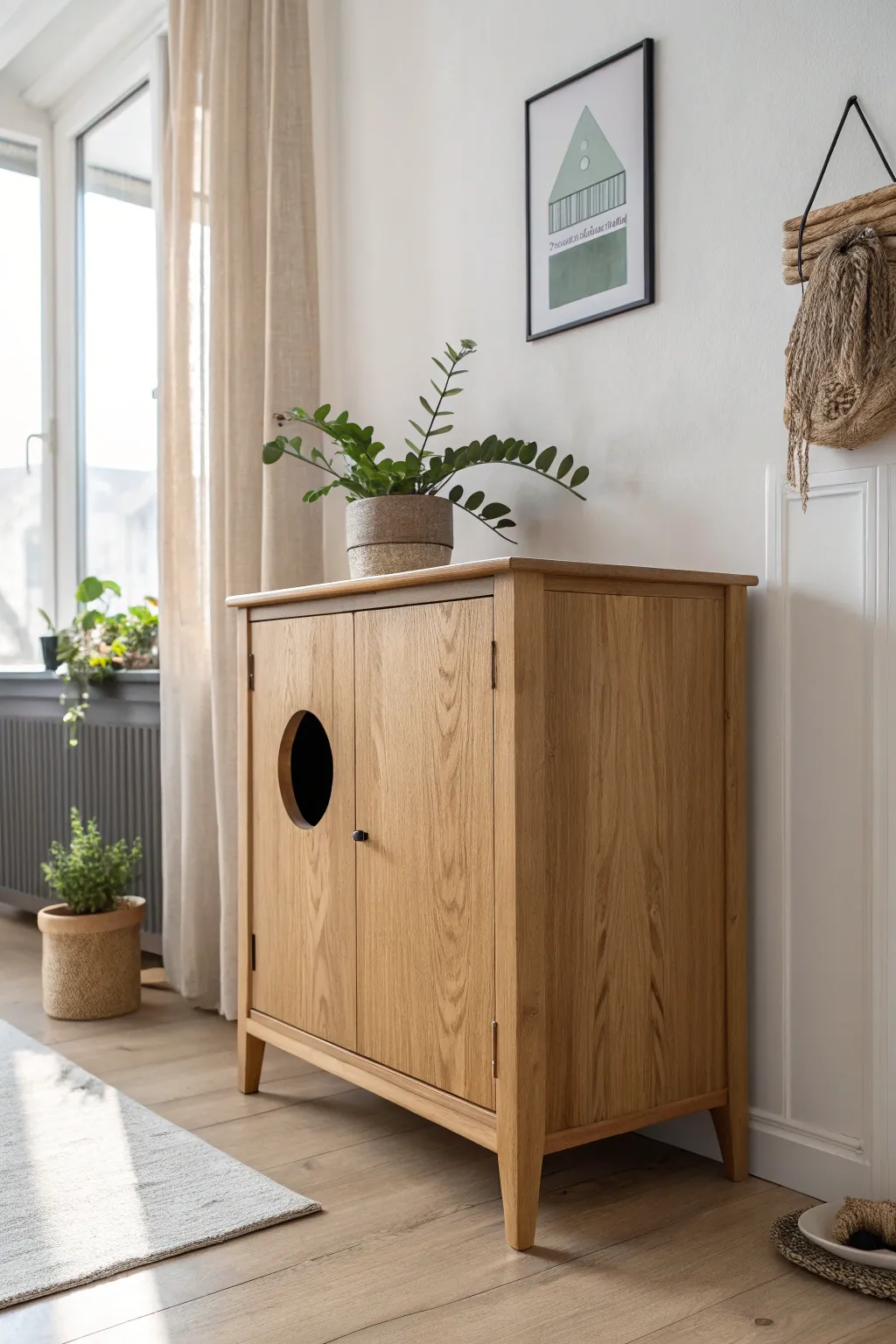 Transform style with simplicity: a vintage cabinet turned chic litter box hideaway.