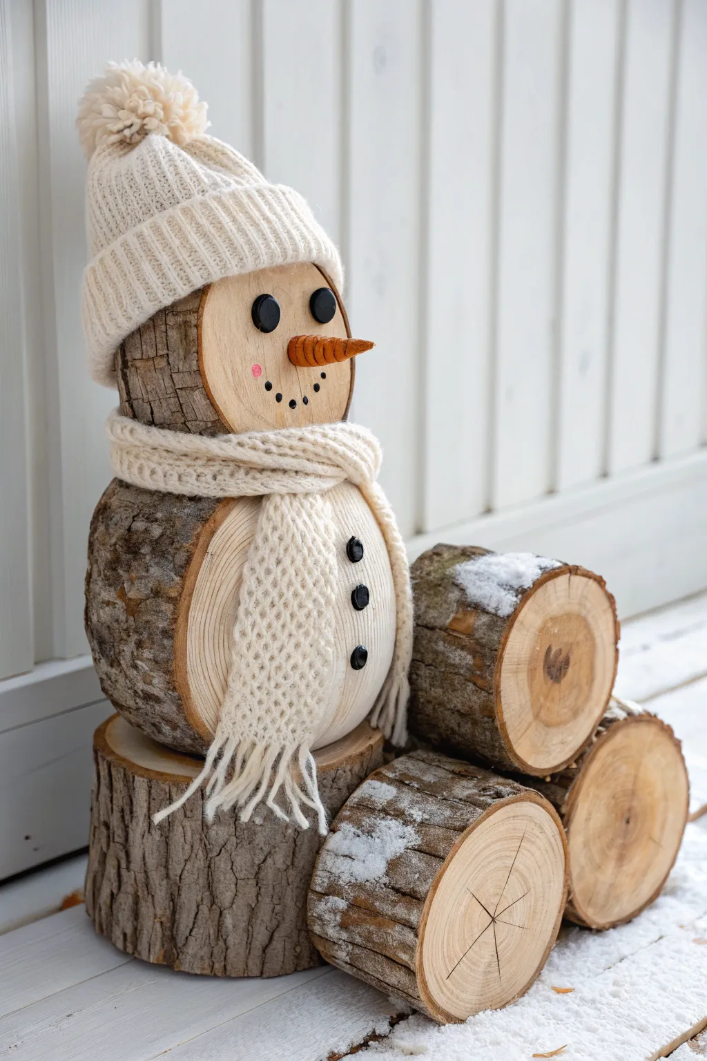 Welcome winter with these adorable DIY log snowmen, combining simplicity and whimsy for a festive touch!