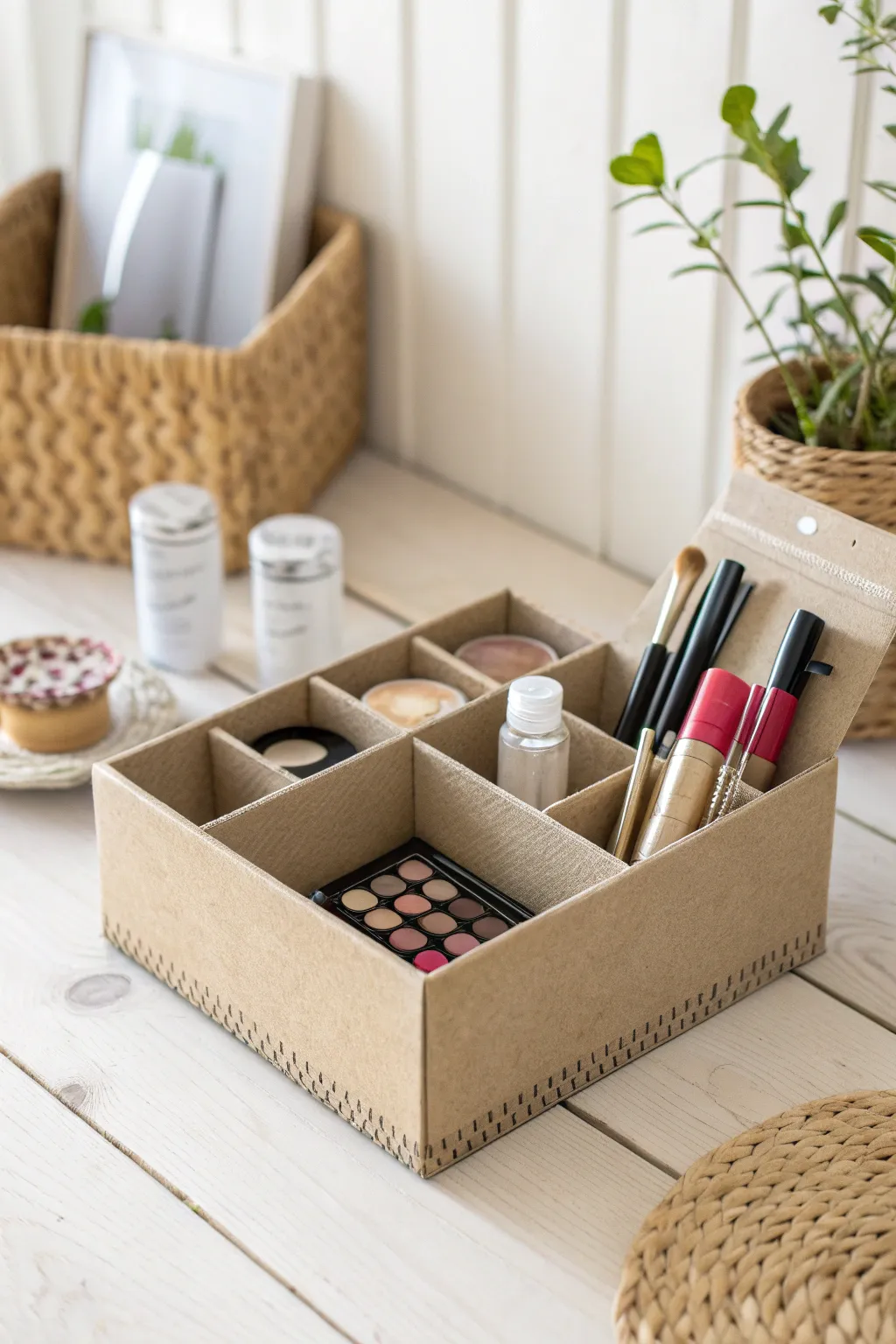 Transform your vanity with a chic, eco-friendly makeup organizer that blends Scandinavian simplicity with Boho charm. 🌿💄 #DIYBeauty #MinimalistOrganization
