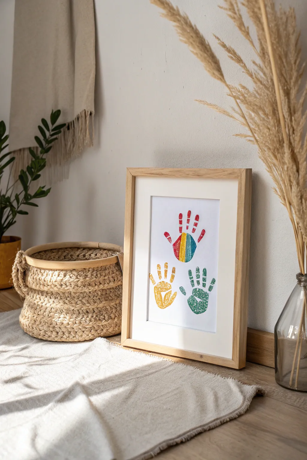 Capture love with every touch: Create colorful handprint art for a cherished keepsake.