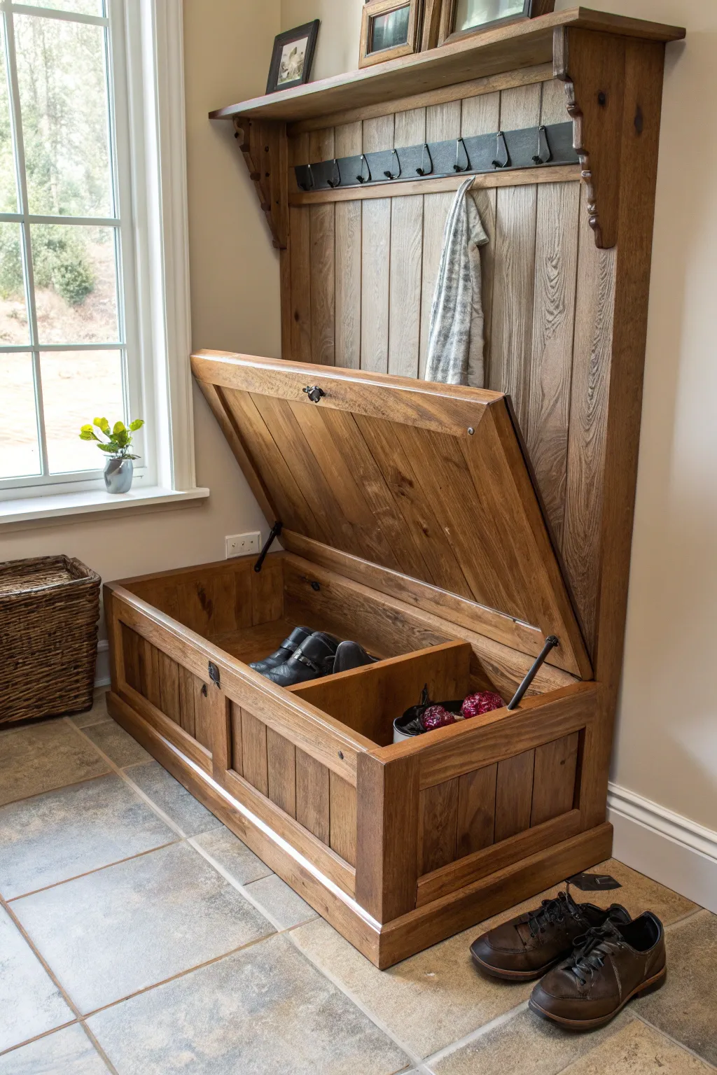 Transform your space with style and function: A corner bench that hides more than it shows.