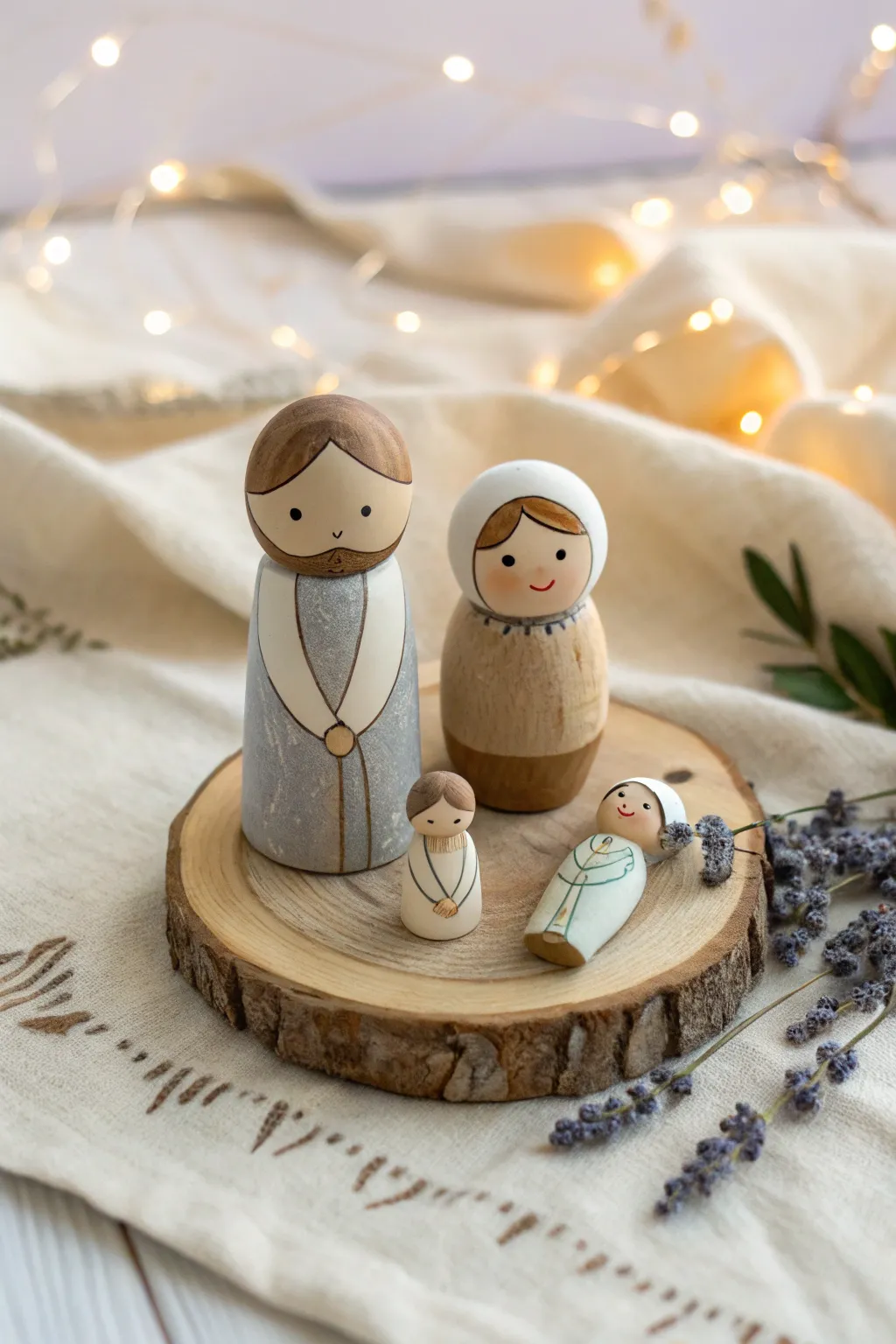 Embrace rustic charm with a handcrafted wooden peg doll nativity scene, perfect for adding a touch of minimalist elegance to your holiday decor.