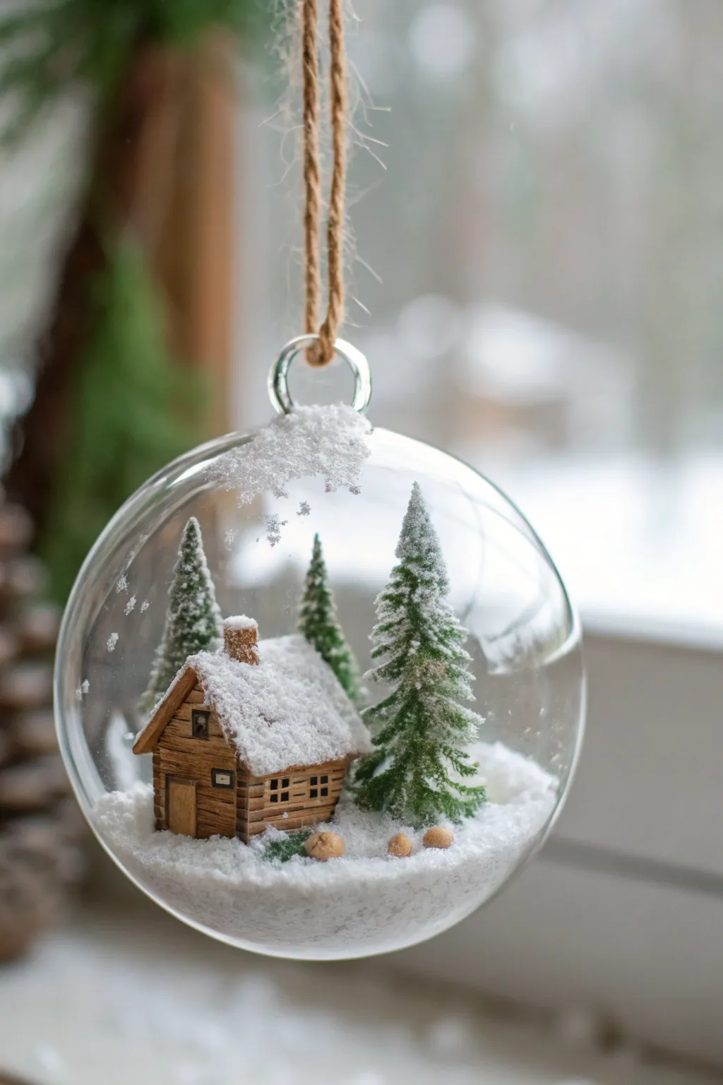 Capture the magic of winter with this enchanting miniature scene ornament, a perfect blend of simplicity and charm.
