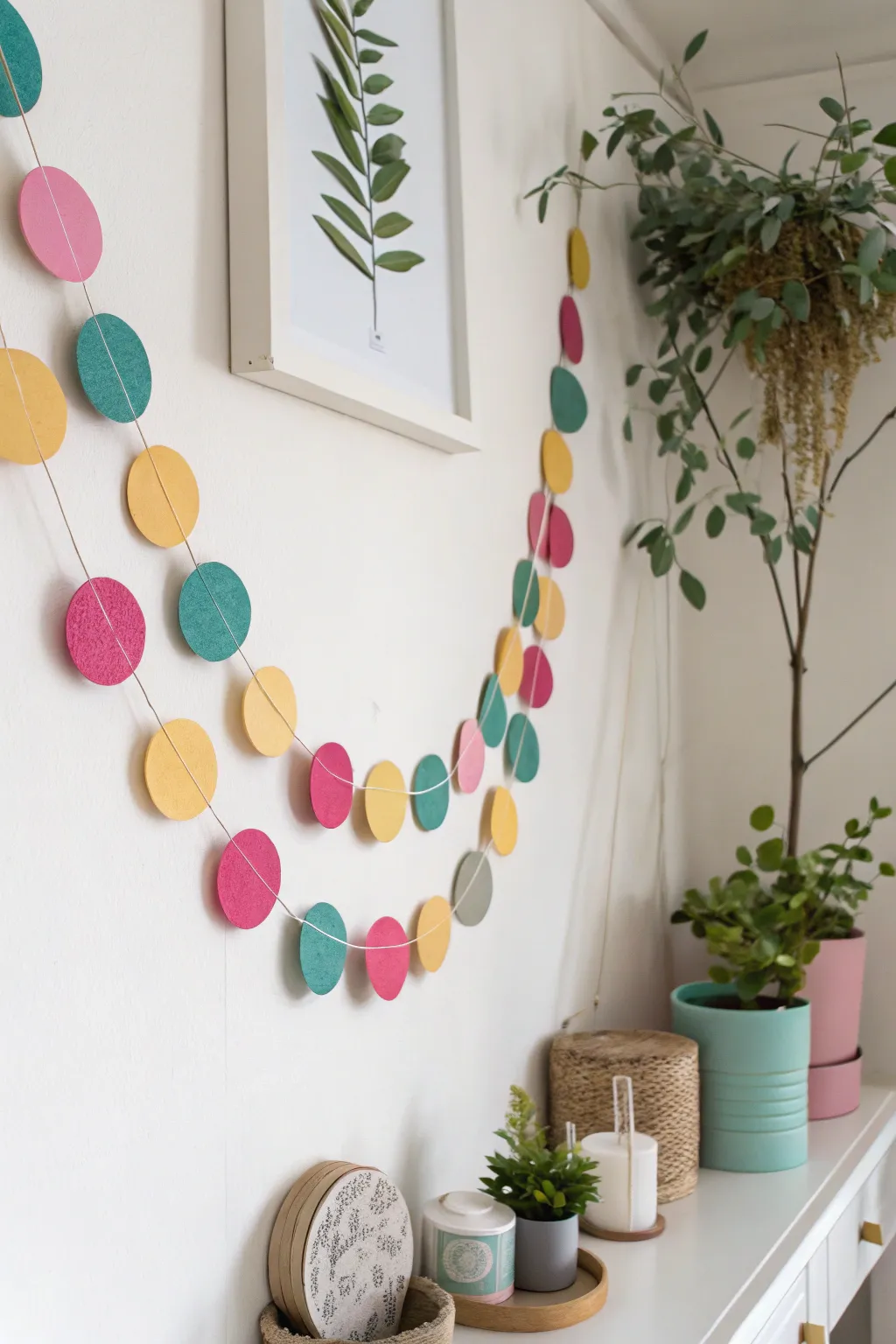Transform your space with a splash of color and Scandinavian elegance - DIY vibrant paper circle garland.