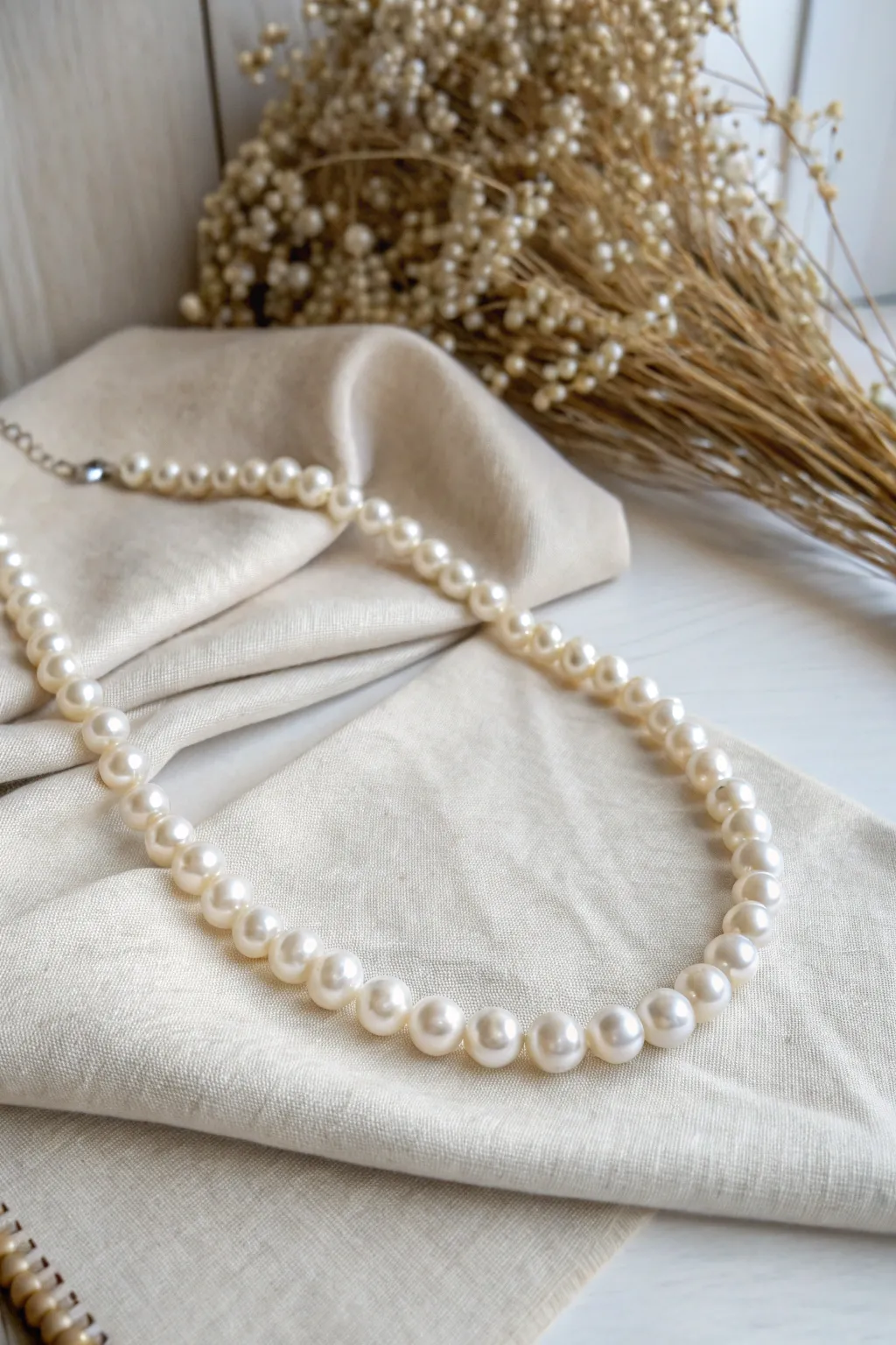 Embrace timeless elegance with a single-strand pearl necklace, a versatile classic for any occasion.