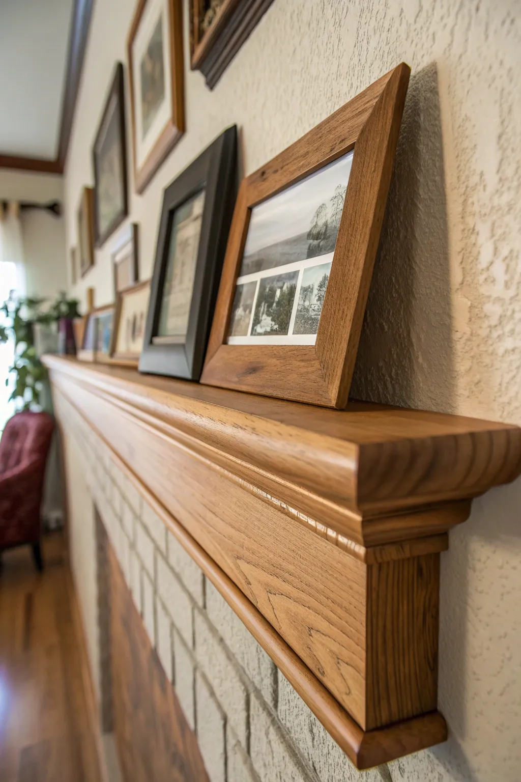 Elevate your space with a classic wooden picture ledge, where craftsmanship meets timeless style.