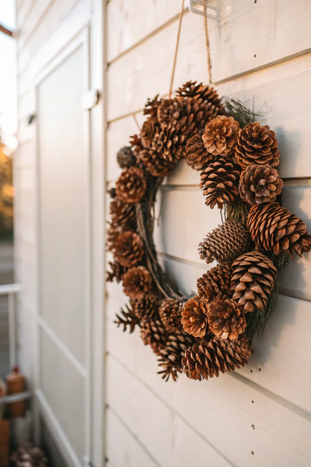 Embrace rustic elegance with this all-natural pinecone wreath—perfect for adding a touch of nature to your minimalist decor.