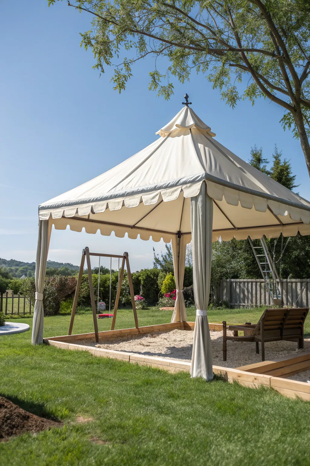 Escape the heat with timeless elegance: a classic canopy tent for your playground.