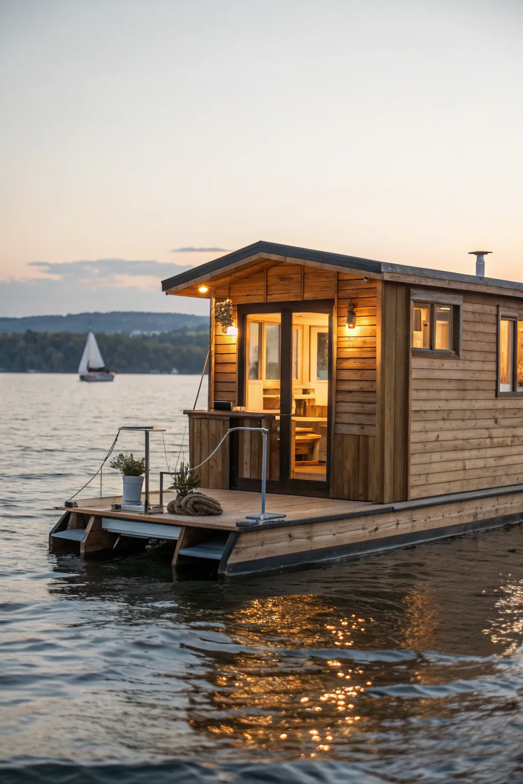 Craftsmanship afloat: Embrace the simplicity and charm of a cozy pontoon cabin.